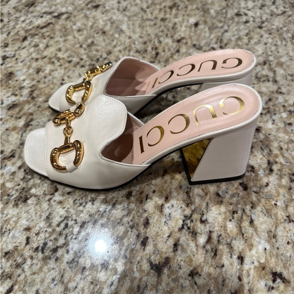 Gucci Horsebit Peep Toe Sandal Slide Block Heel Mules size 36 - Picture 4 of 16